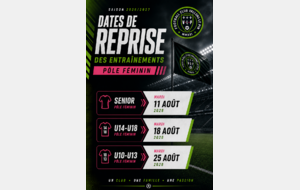 Reprise des entraînements – Saison 2026/2027- Pôle Féminin