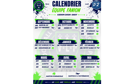 Le calendrier de l'équipe Fanion est là !